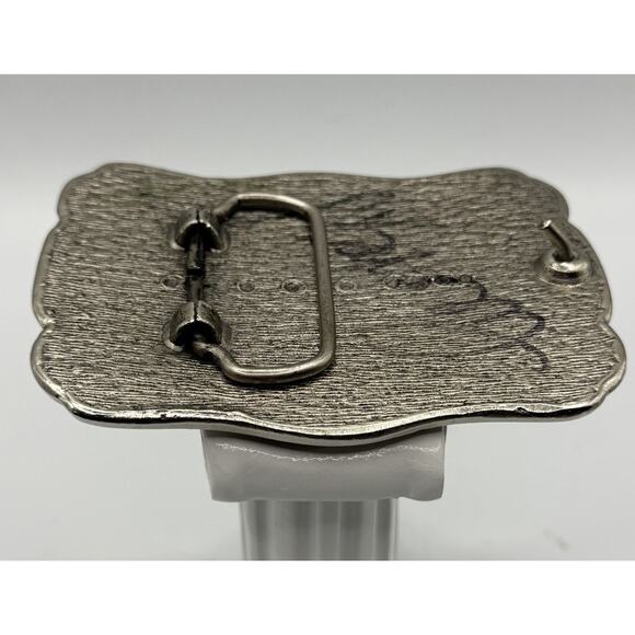 Vintage P. Kellogg Signed Western Belt Buckle Cross Ornate Crushed Silver 3.75\
